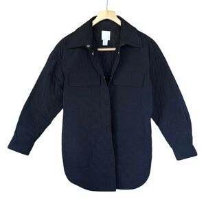 H&M Women’s Oversized Black Quilted Puffer Button-Up Jacket With Pockets Size S